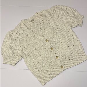 Ana Women's XL Cream confetti yarn cable knit short sleeve cardigan sweater